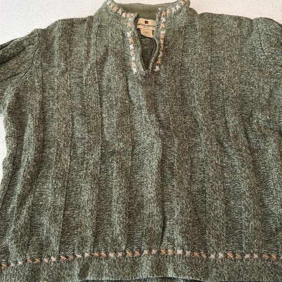 Woolrich Sage Heather 1/4 Zip Sweater Size Medium Wool Blend Long Sleeve - Picture 2 of 7